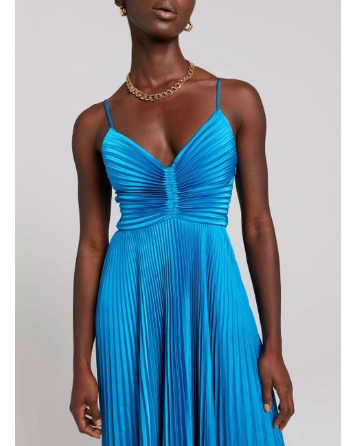 A.L.C. Aries Satin Pleated Dress in Blue | Lyst