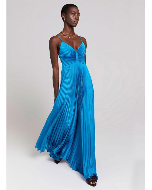 A.L.C. Blue Aries Satin Pleated Dress