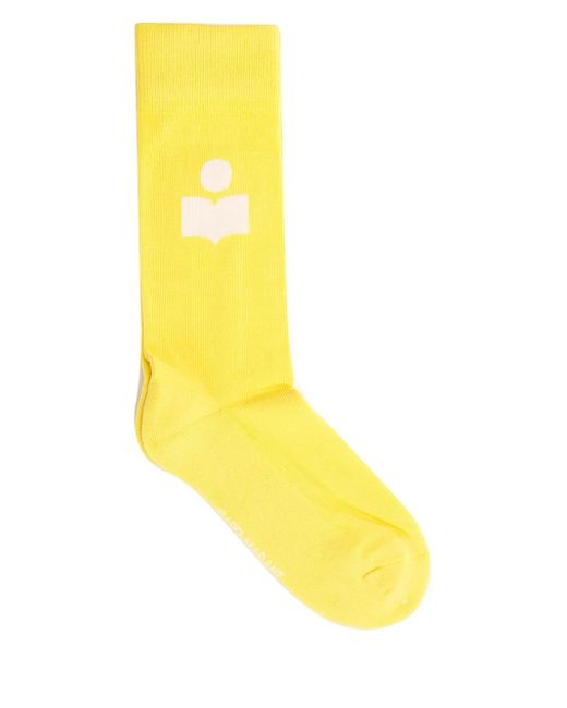 Isabel Marant Yellow Cotton Logo Socks