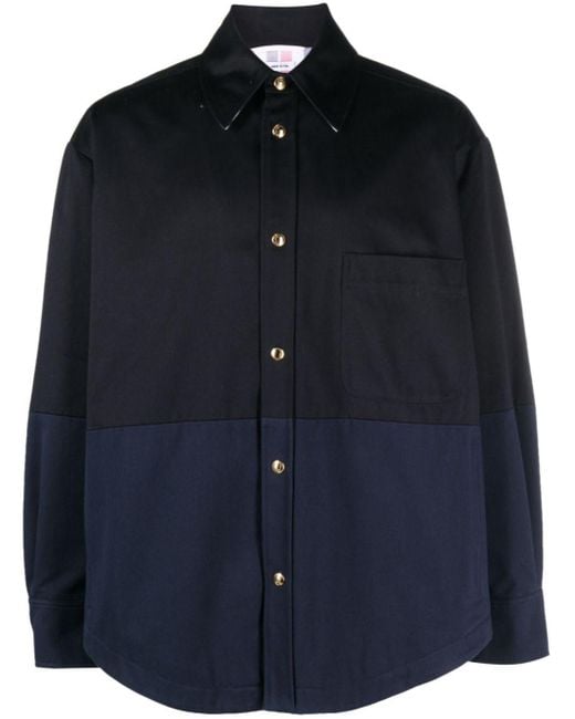 Thom Browne Blue Panelled Long-sleeve Cotton Shirt - Men's - Cupro/cotton for men