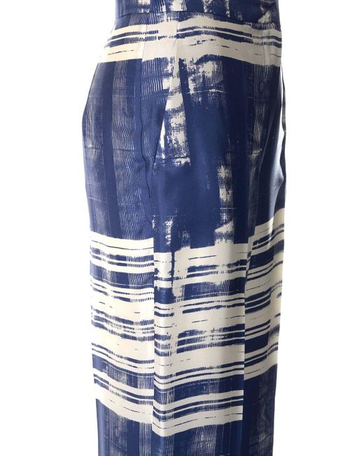 Max Mara Studio Blue Printed Silk Trousers
