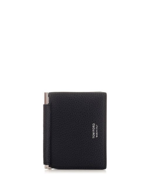Tom Ford Black Foldable Card Holder With Money Clip
