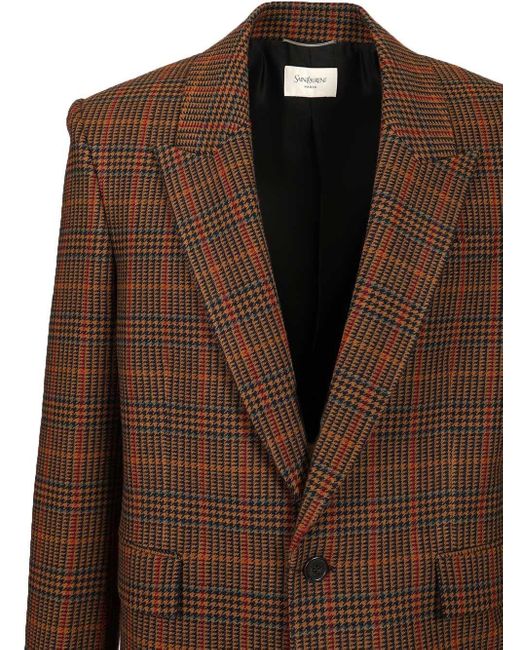 Saint Laurent Brown Prince Of Wales Wool Jacket for men