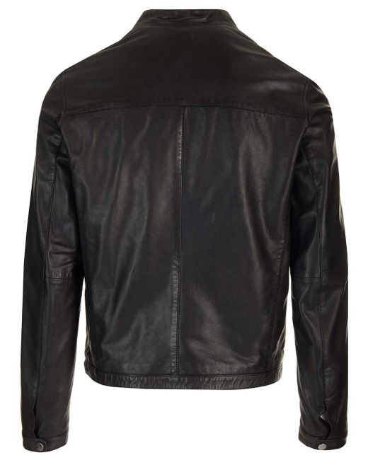 Al Duca D'aosta Black Nappa Biker Jacket for men