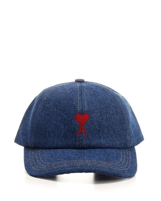 AMI Blue Denim Cap With Embroidery