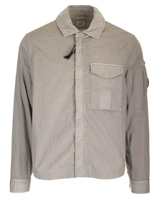 C P Company Gray "chrome-r" Garment-dyed Overshirt for men