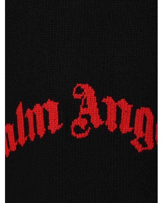 Palm Angels Black Curved Logo Sweater for men