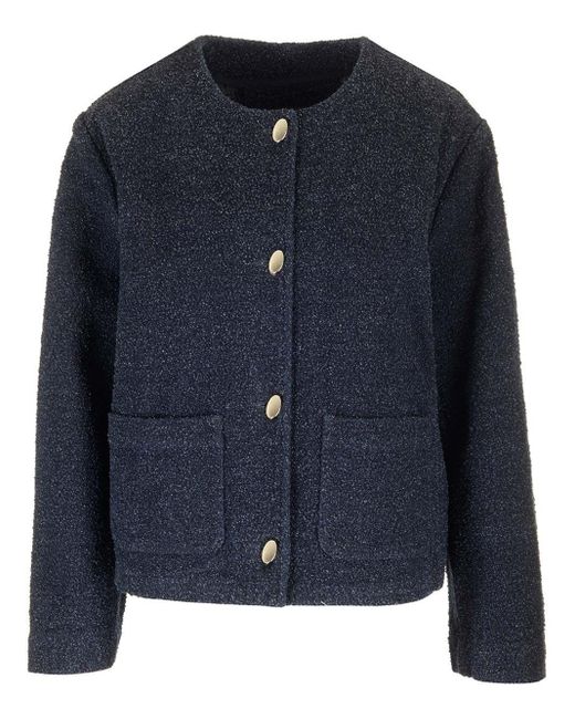 Givenchy Blue Crew Neck Bouclè Jacket