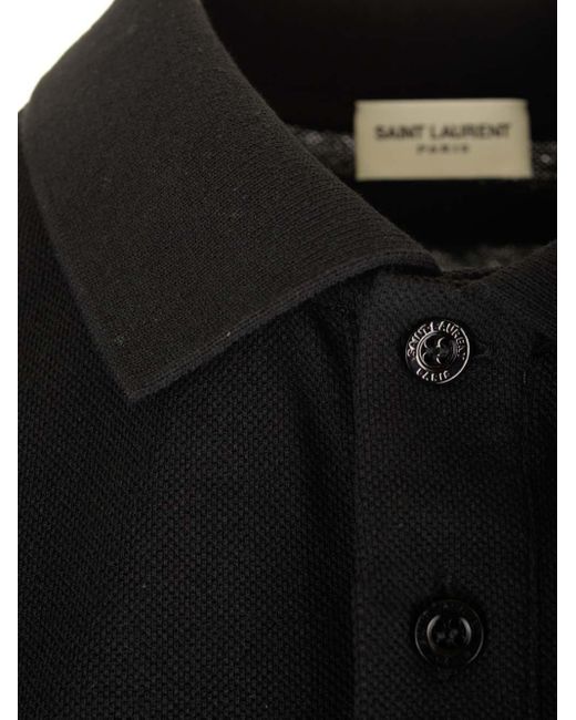 Saint Laurent Black "cassandre" Sleeveless Piqué Polo Shirt for men