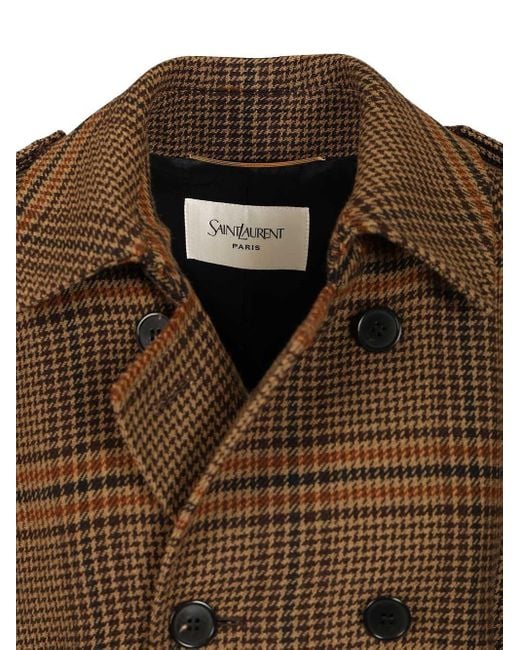 Saint Laurent Brown Prince Of Wales Coat
