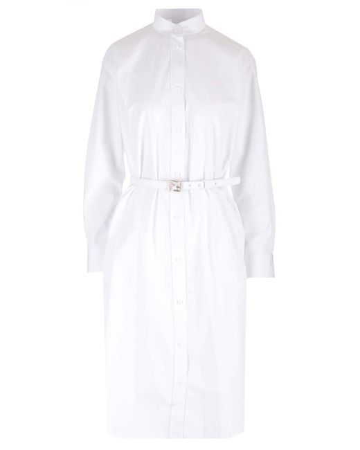 Fendi White Cotton Polystyrene Midi Dress