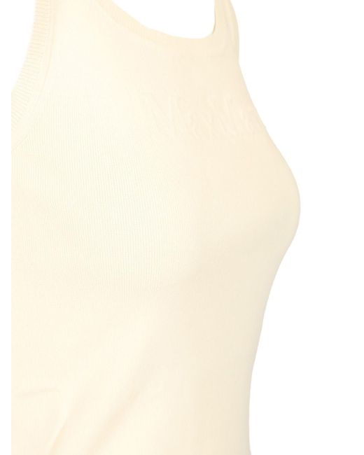 Max Mara Natural Sleeveless Top With Logo Tops