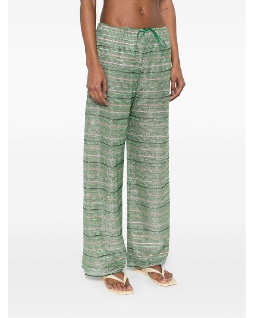 Oseree Green Shiny Stripes Trousers