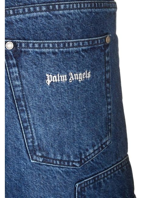 Palm Angels Cargo Bermuda Shorts In Blue Denim for men
