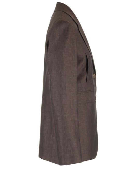 Loewe Brown Linen Single-breasted Tailored Jacket