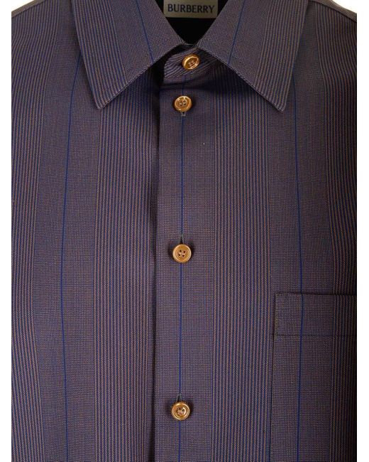 Burberry Blue Long Sleeved Buttoned Striped Shirt for men