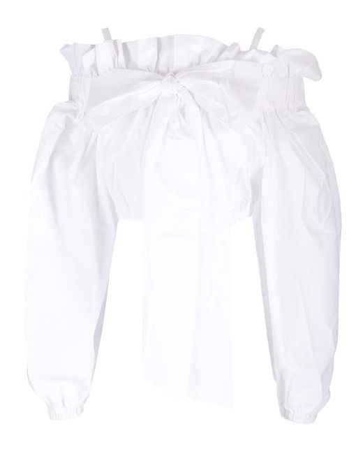 Patou White Bustier Top With Balloon Sleeves