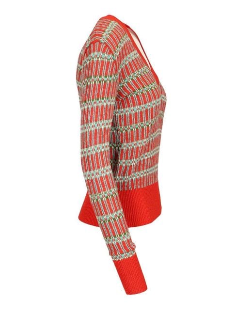 Etro Red Jacquard Wool-blend Sweater