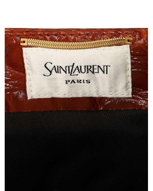 Saint Laurent Red Crocodile Embossed Leather Skirt