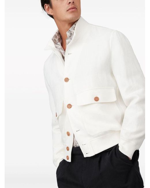 Brunello Cucinelli White Cotton Buttoned Jacket for men