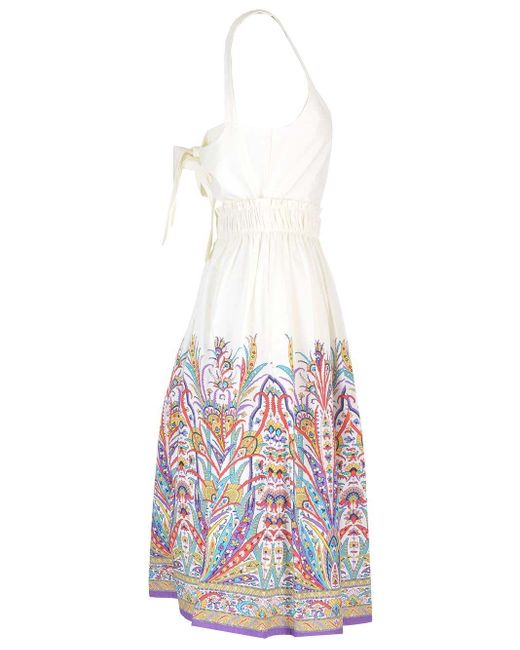 Etro White Midi Dress With Bell Skirt