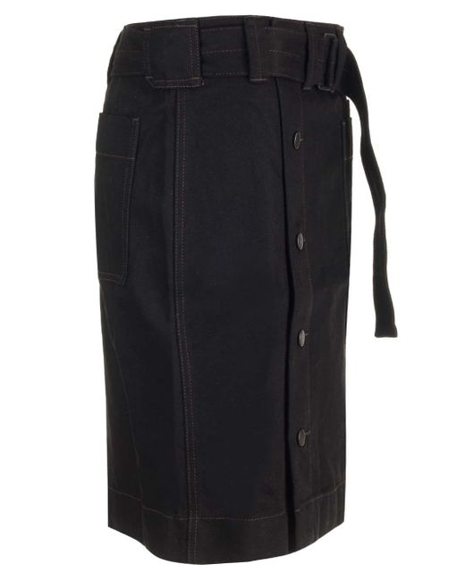 Lemaire Black Midi Skirt With Belt And Buttons