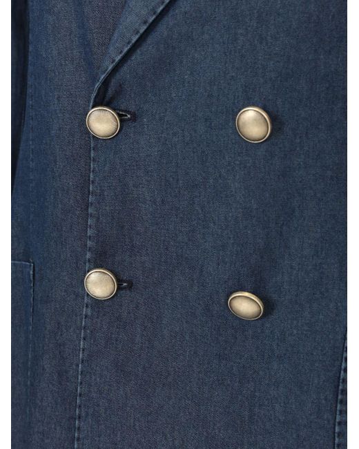 Guarinucci Blue Double-breasted Blazer In Washed Denim for men