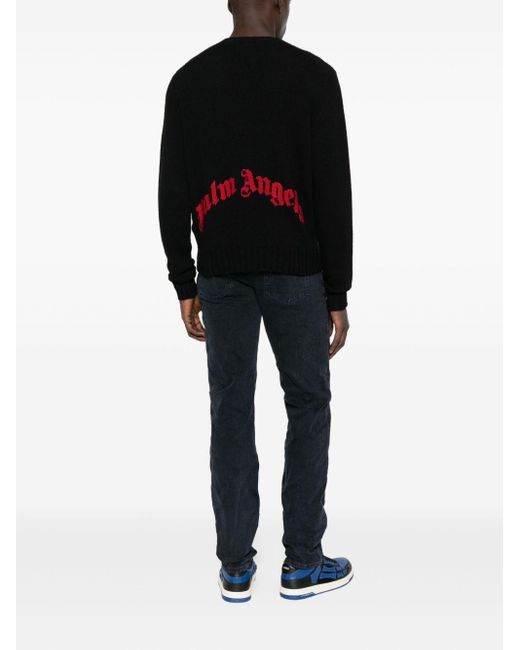 Palm Angels Black Curved Logo Sweater for men