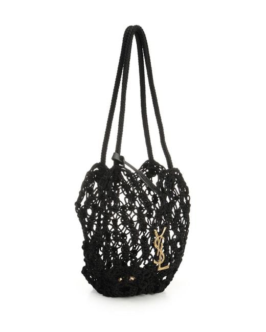 Saint Laurent Black Crochet Hobo Bag