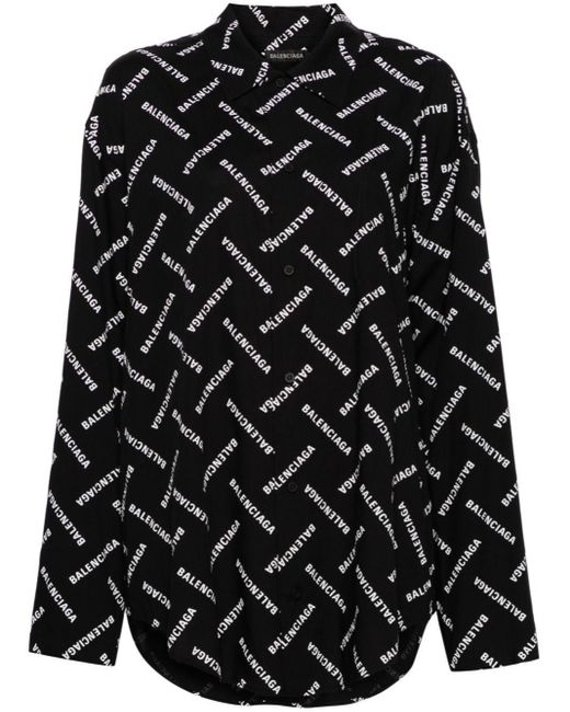 Balenciaga Black Logo-print Drop-shoulder Shirt