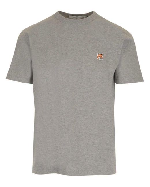 Maison Kitsuné Gray T-shirt With Fox Head Patch