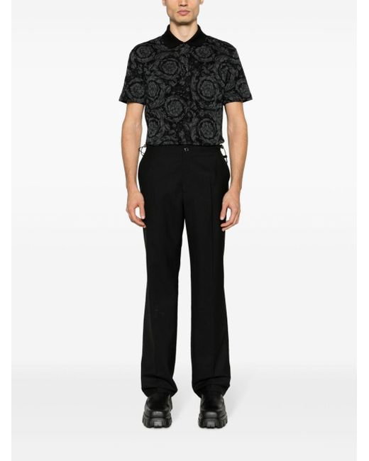 Versace Black Polo Shirt With Jacquard Effect for men