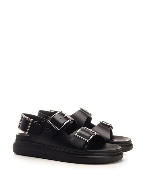 Alexander McQueen Black Leather Sandal With Double Buckle
