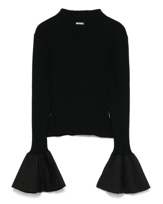 ROTATE BIRGER CHRISTENSEN Black Ribbed Knit Top