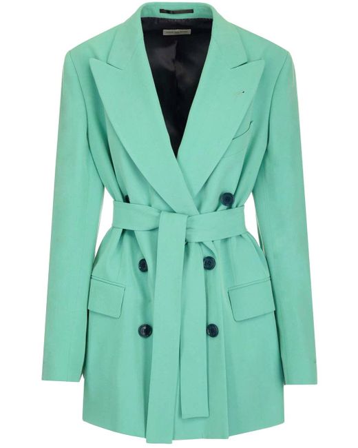 Dries Van Noten Green "bomeos" Belted Double-breasted Blazer