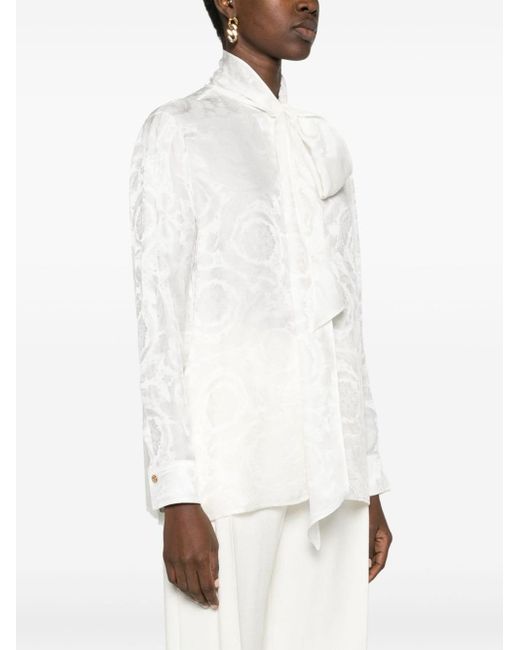 Versace White Barocco-jacquard Satin Blouse