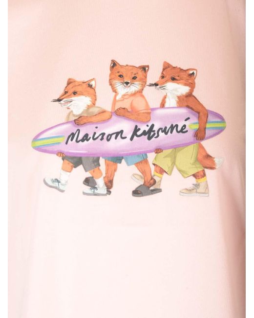 Maison Kitsuné Pink "surfing Foxes" T-shirt