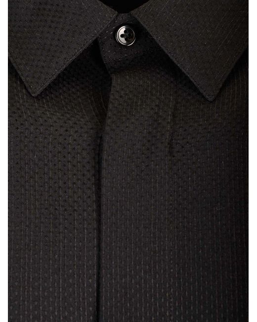 Saint Laurent Black Piqué Silk Shirt for men