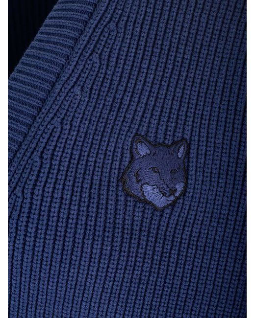 Maison Kitsuné Blue "bold Fox" Ribbed Cardigan for men
