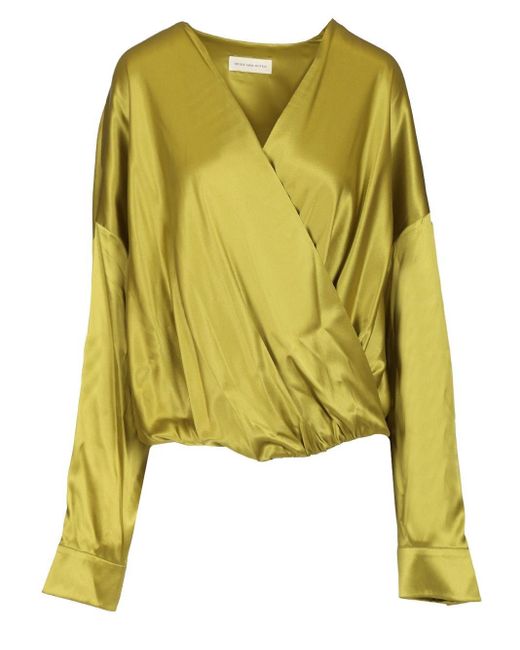 Dries Van Noten Yellow Camiel Satin Draped Blouse