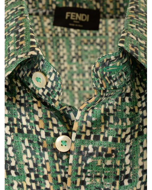 Fendi Green Printed Silk Shirt for men