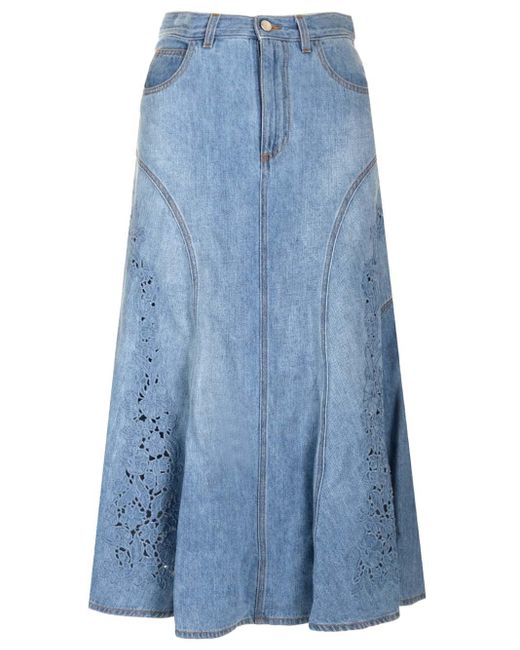 Chloé Blue Recycled Fabric Long Skirt