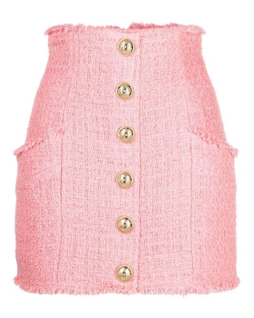 Balmain Pink High-waisted Tweed Skirt
