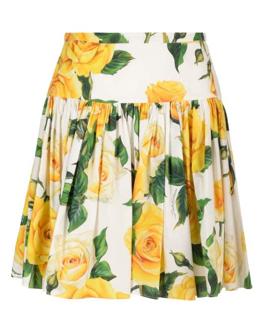 Dolce & Gabbana Yellow Roses Mini Skirt