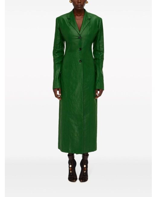 Ferragamo Green Single-breasted Linen Coat