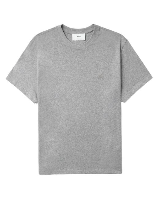 AMI Gray Logo-embroidered Cotton T-shirt