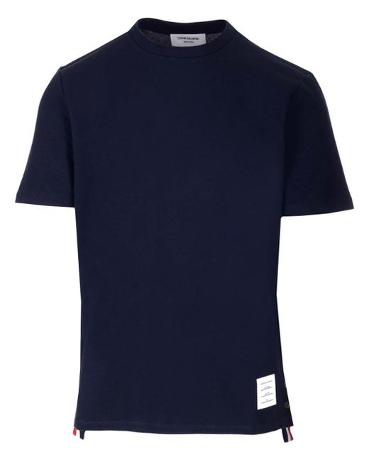 Thom Browne Blue Relaxed Fit Ss Tee W/ Center-back Rwb Stripe In Classic Pique Navy
