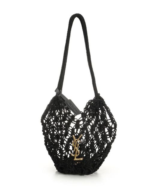 Saint Laurent Black Crochet Hobo Bag
