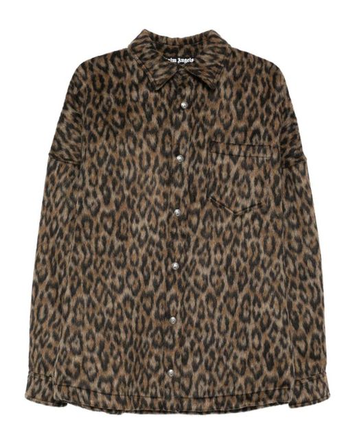 Palm Angels Brown Leopard Print Shirt Jacket for men