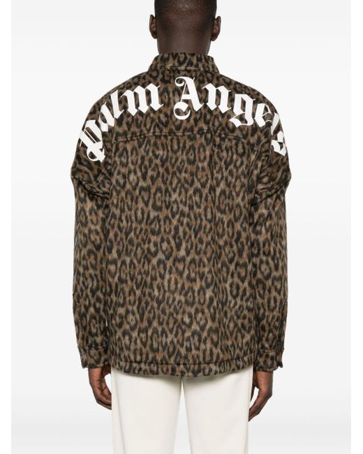 Palm Angels Brown Leopard Print Shirt Jacket for men